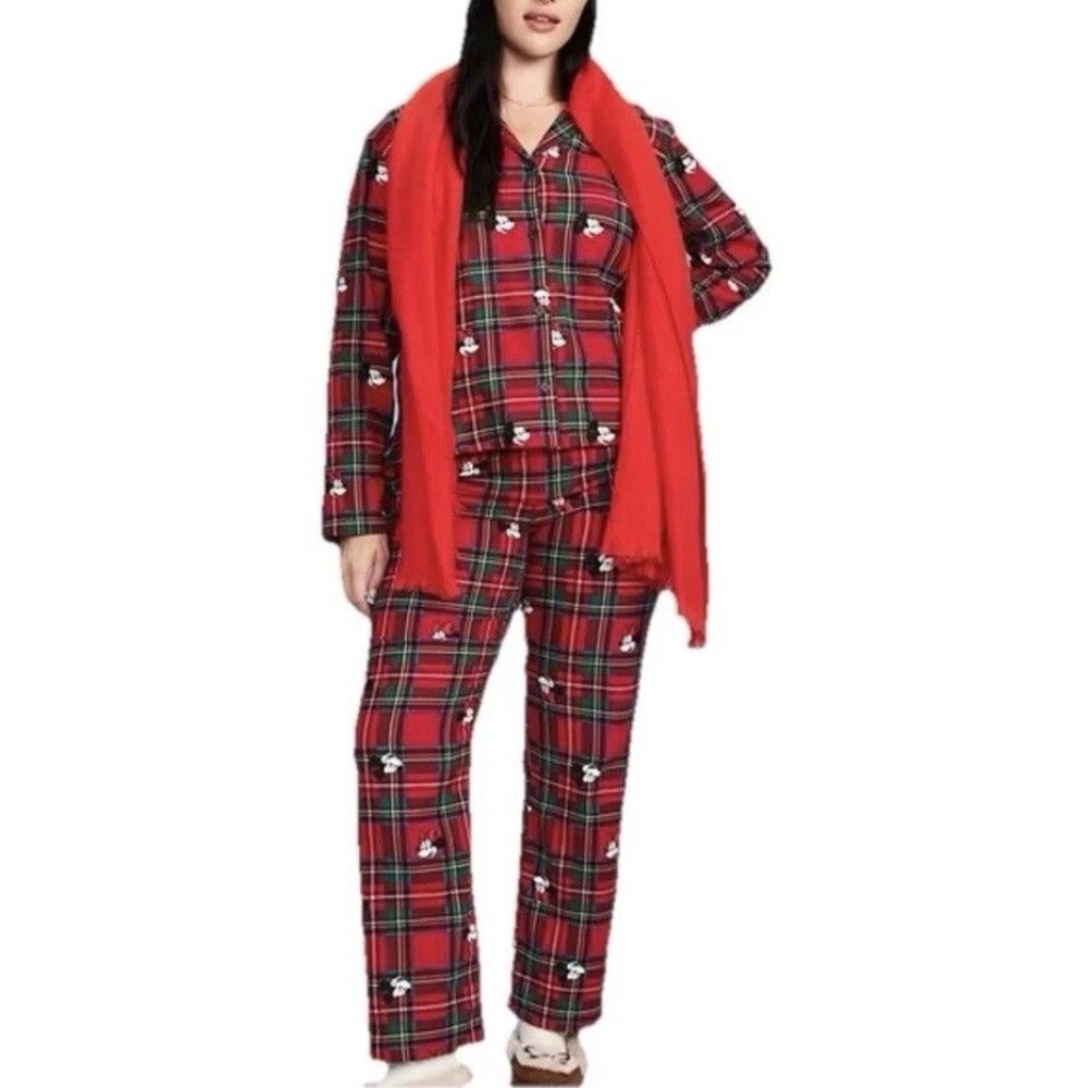 Old Navy x Disney Mickey Mouse & Friends Flannel Pajama Set Womens XS Christmas